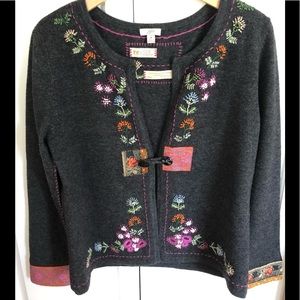 J.Jill Embroidery Wool Cardigan Sweater